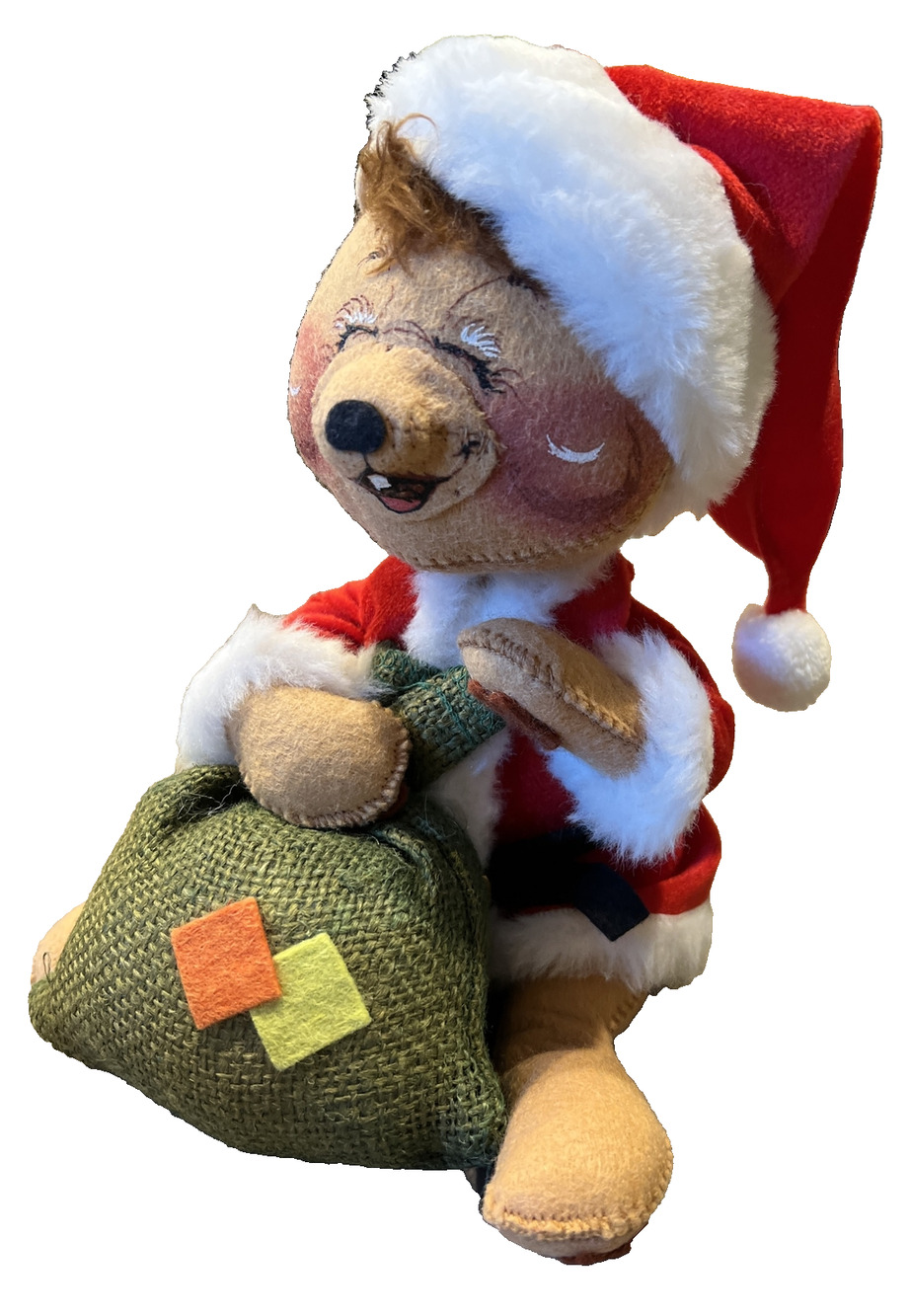 Vintage Annalee Doll Santa Bear Burlap Bag Jolly Christmas